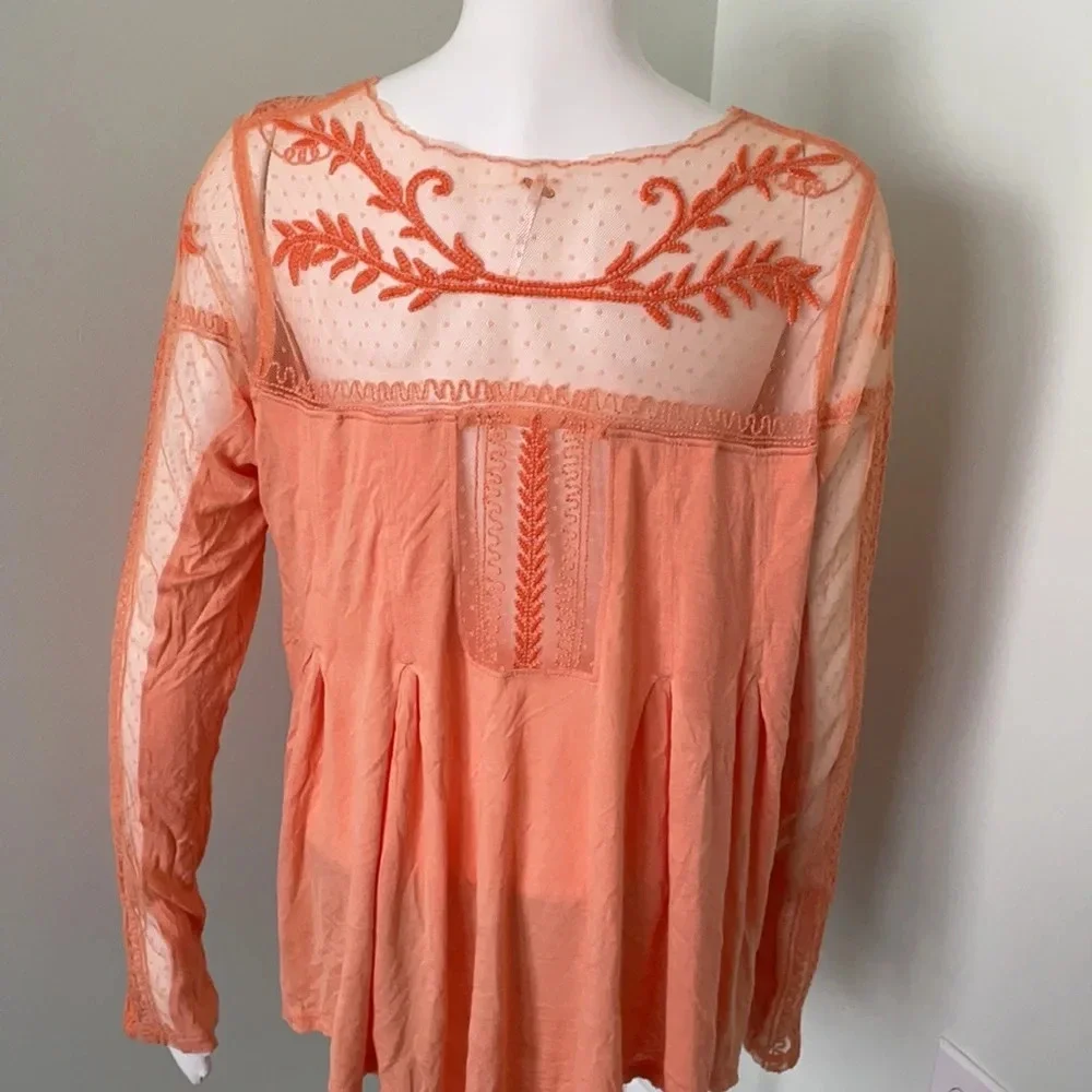 Free People Jojo Mixed Media Long Sleeve Top Havana Sands Medium